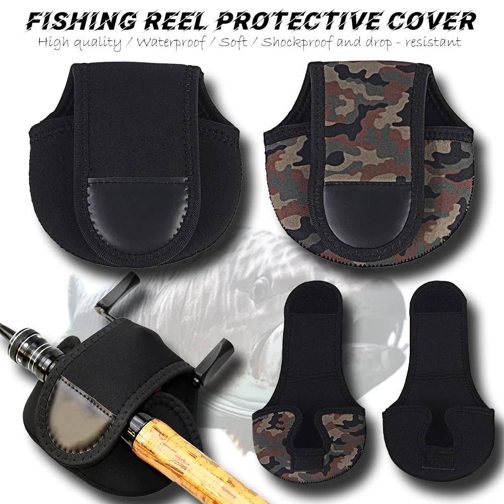 Green fishing reel bag pouch by FanzyMarket, protective reel case organizer for fishing gear, shown in a 2-pack for outdoor fishing.