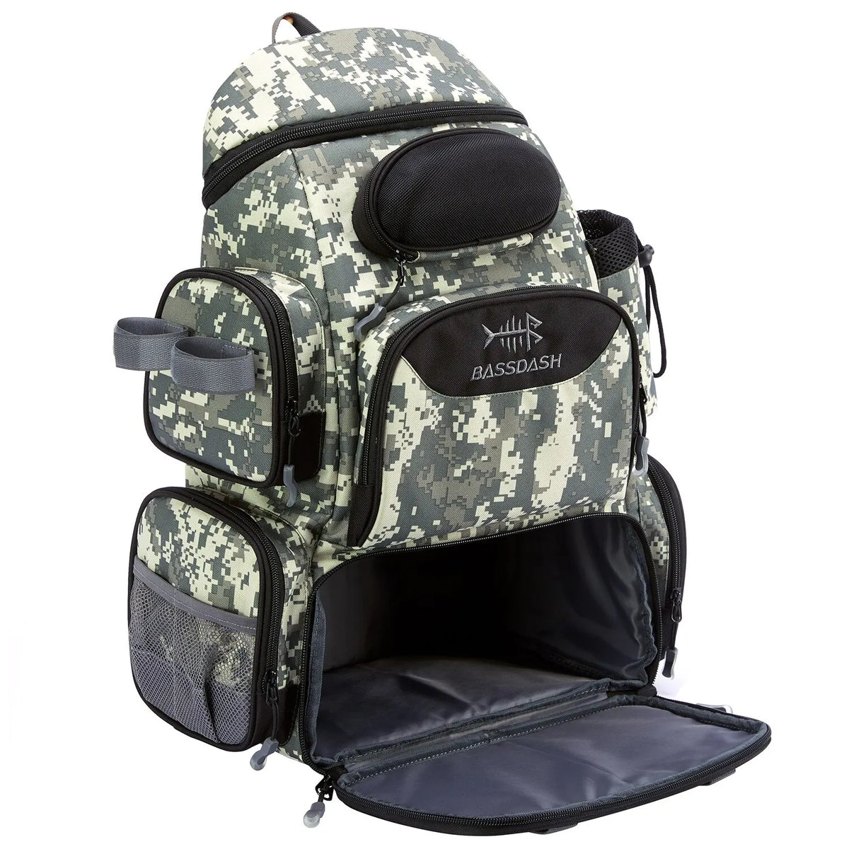 Green lightweight tactical fishing tackle backpack by FanzyMarket with MOLLE, rod holders, rain cover, and multiple compartments.
