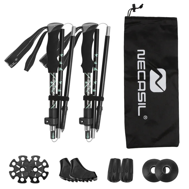 FanzyMarket 2-pack ultralight foldable telescopic trekking poles, adjustable for hiking and Nordic walking, in green.