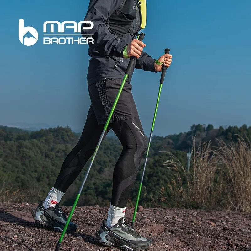 Pair of FanzyMarket foldable trekking poles with purple 4-section aluminum shafts, EVA grips, tungsten-cobalt tips, adjustable 110-120cm