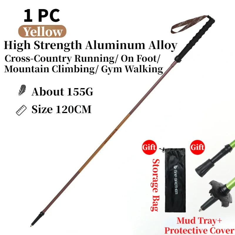 Pair of FanzyMarket foldable 4-section trekking poles with purple EVA grips, adjustable aluminum shafts, tungsten-cobalt tips for outdoor hiking.