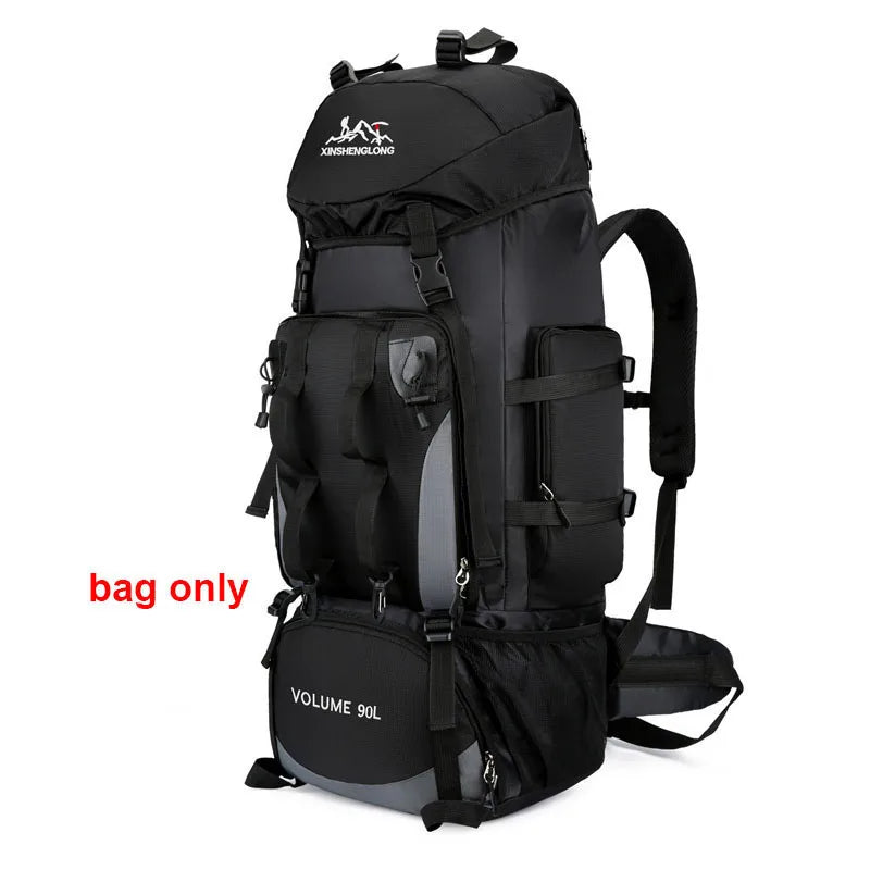Red 90L waterproof hiking backpack by FanzyMarket, large capacity trekking rucksack for camping and outdoor travel.