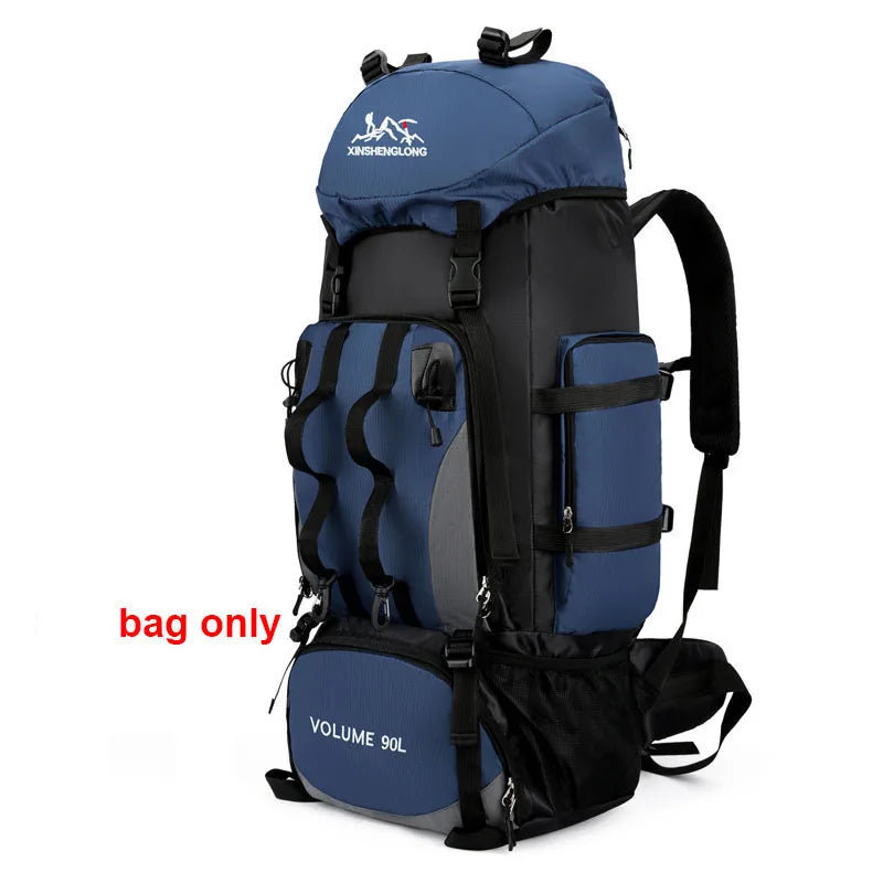 Red 90L waterproof hiking backpack by FanzyMarket with large capacity trekking rucksack for camping and outdoor travel.