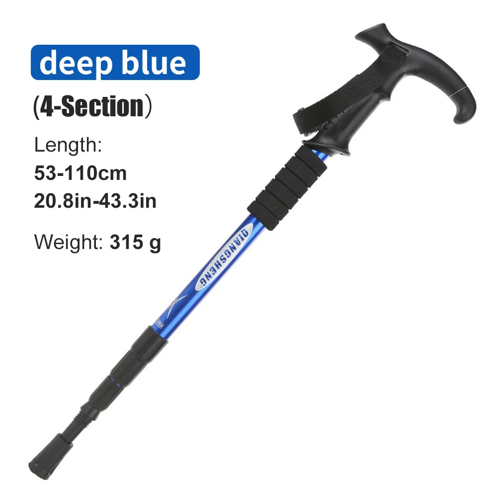 FanzyMarket lightweight aluminum folding trekking pole with T-handle, adjustable 21-43 inches, ideal for hiking and outdoor adventures.