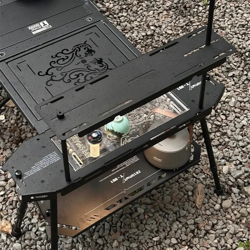 FanzyMarket 0.5-unit IGT-compatible aluminum folding camping table, portable, expandable, tactical outdoor table for camping and fishing.