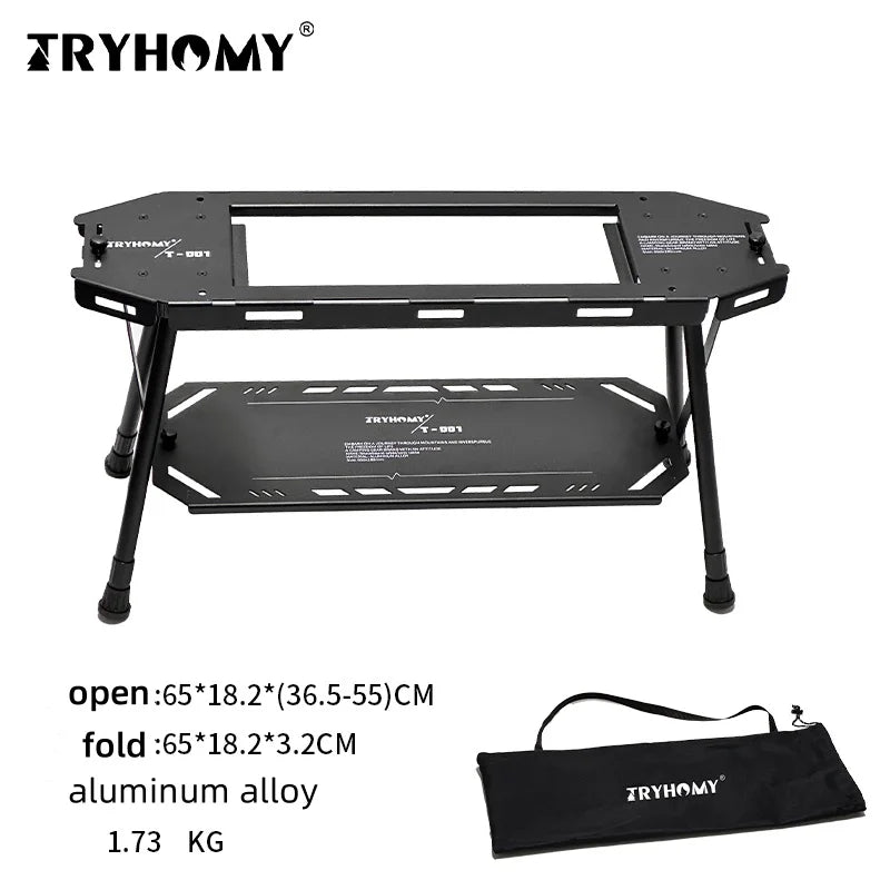 FanzyMarket 0.5-unit IGT-compatible aluminum folding camping table, portable, expandable, ideal for outdoor camping and fishing.