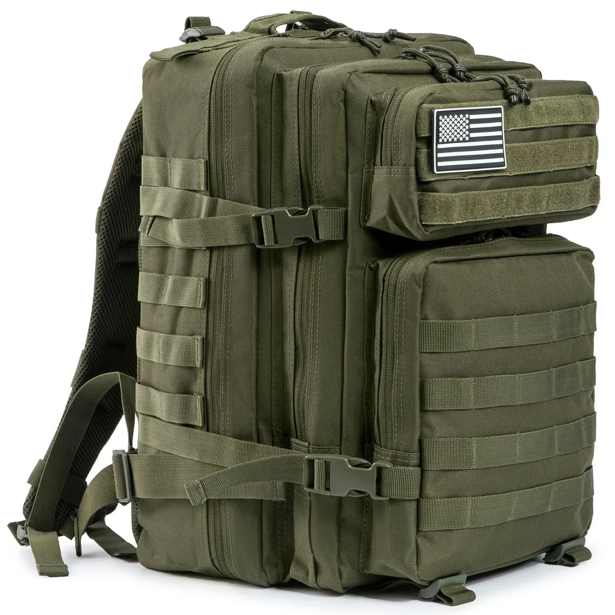 FanzyMarket 45L camouflage tactical backpack for outdoor hiking, camping, trekking, suitable for men and women with multiple compartments.