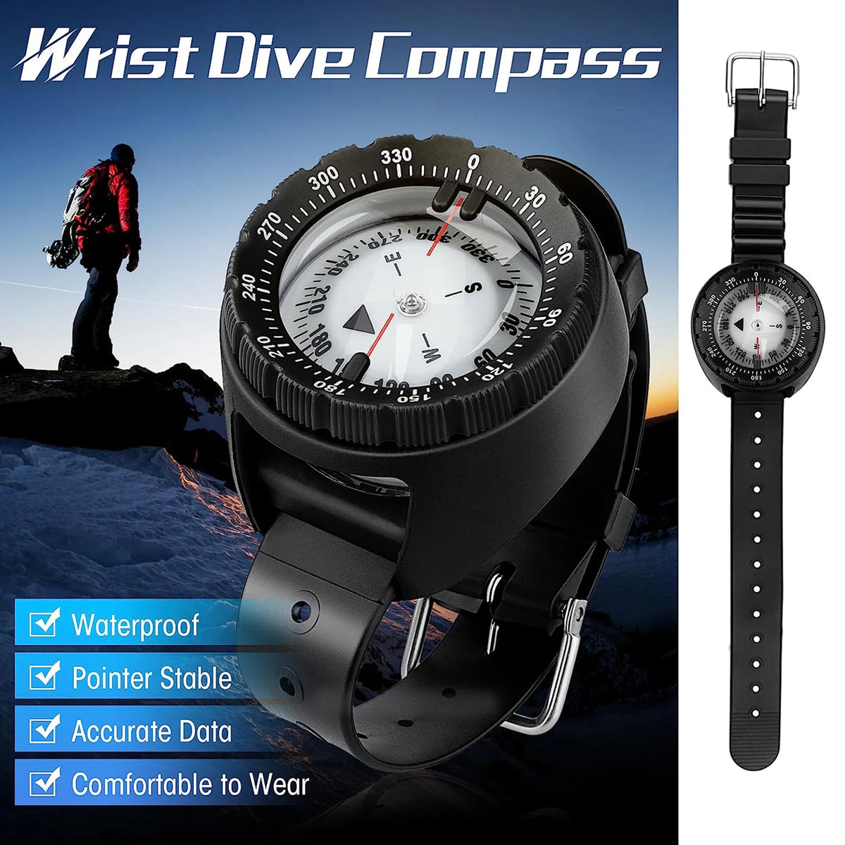 FanzyMarket digital underwater diving compass wristwatch, 50m waterproof with luminous display for scuba navigation and outdoor activities.