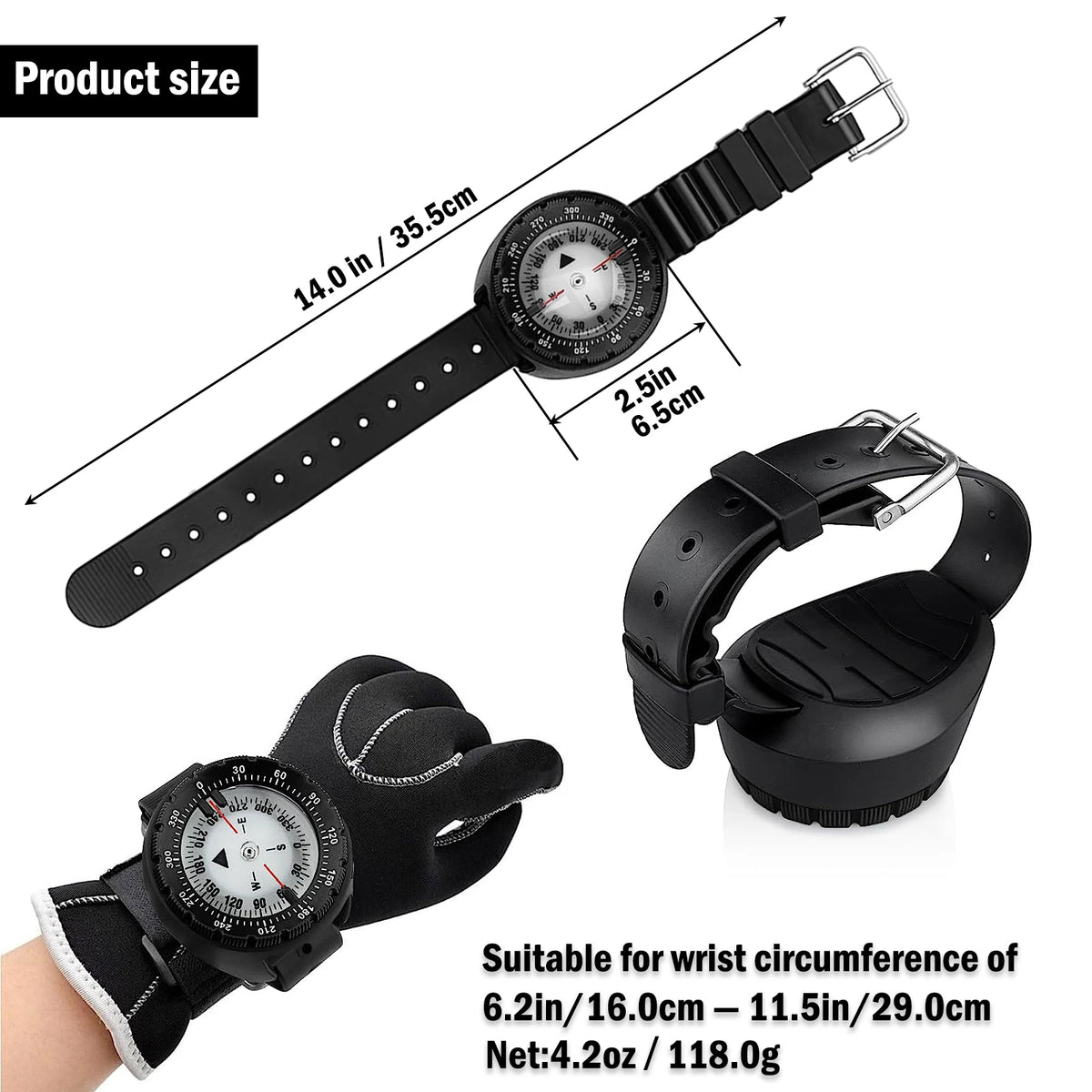 Yellow digital underwater diving compass wristwatch by FanzyMarket, 50m waterproof, luminous scuba navigation for outdoor adventures.