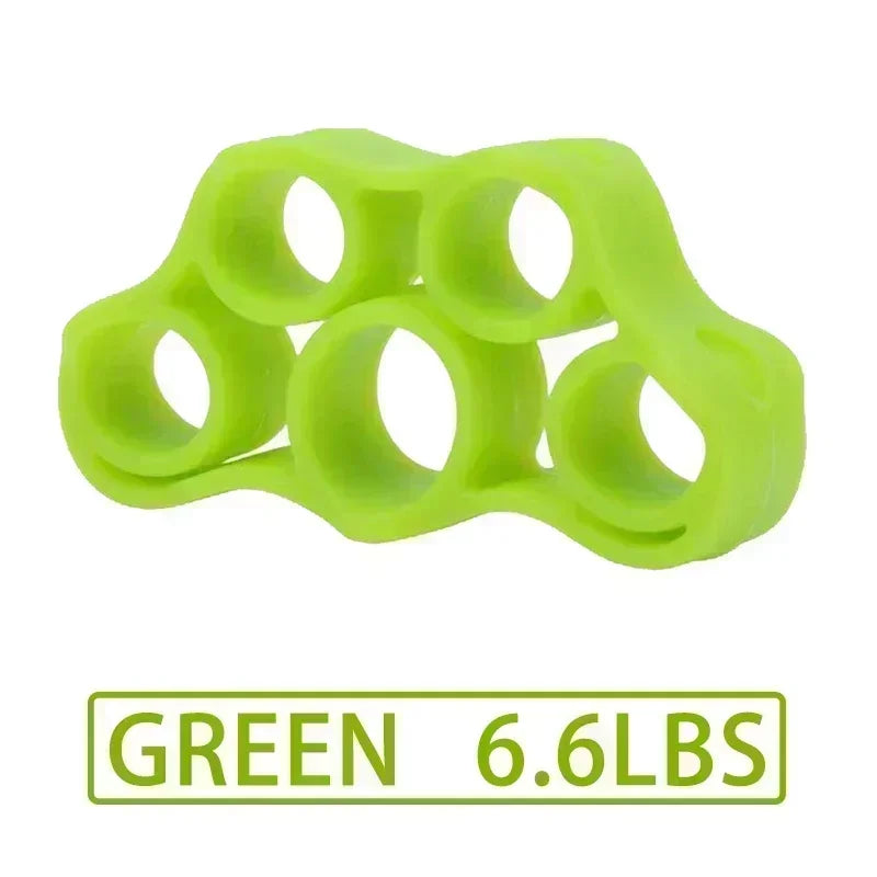FanzyMarket black silicone finger exerciser with six resistance levels for grip strength, arthritis rehab, climbing, and guitar training.