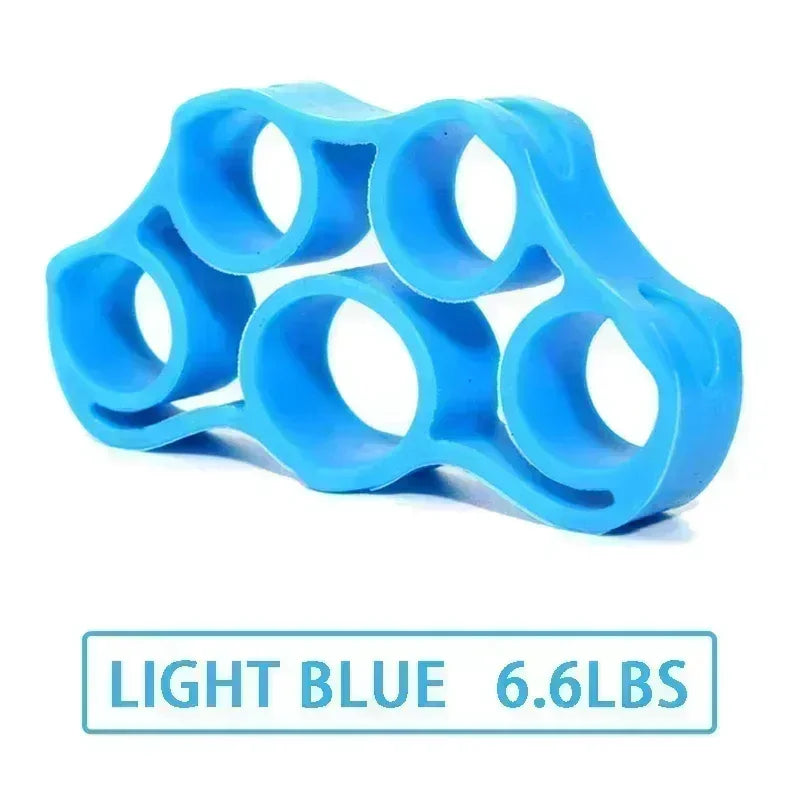 Black silicone finger exerciser from FanzyMarket with 6 resistance levels for grip strength, arthritis rehab, climbing, and guitar training.