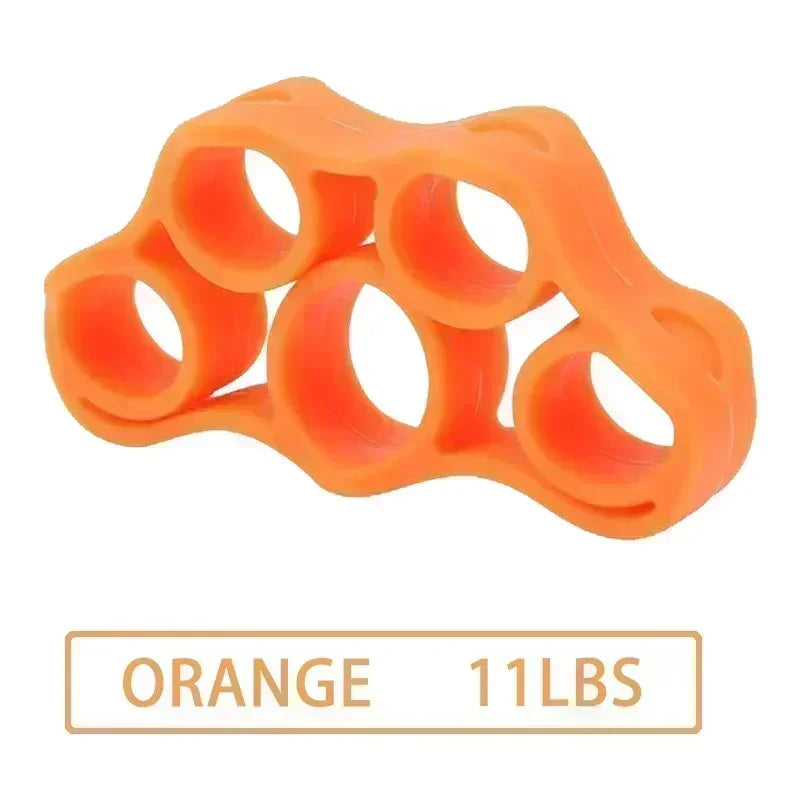 Black silicone finger exerciser with six resistance levels for grip strength, arthritis relief, rehab, climbing, and guitar training.