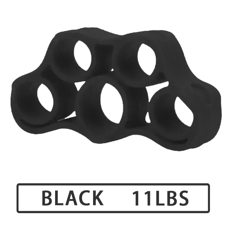 Black silicone finger exerciser hand strengthener with 6 resistance levels for grip, rehab, climbing, and guitar training by FanzyMarket.