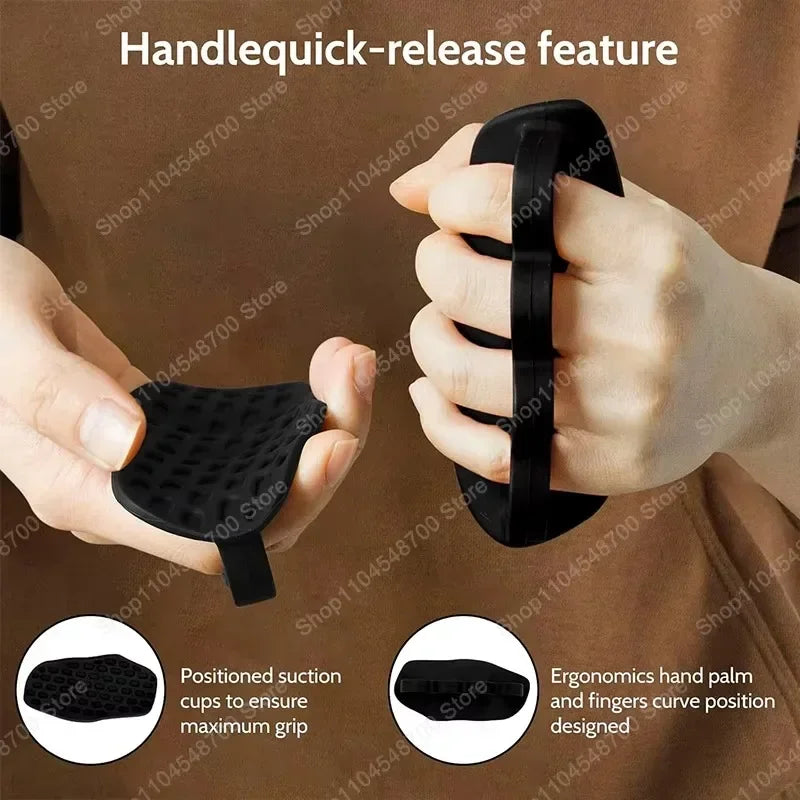 FanzyMarket black anti-slip weightlifting hand grips with palm protection, available in 3 sizes, for enhanced fitness training.