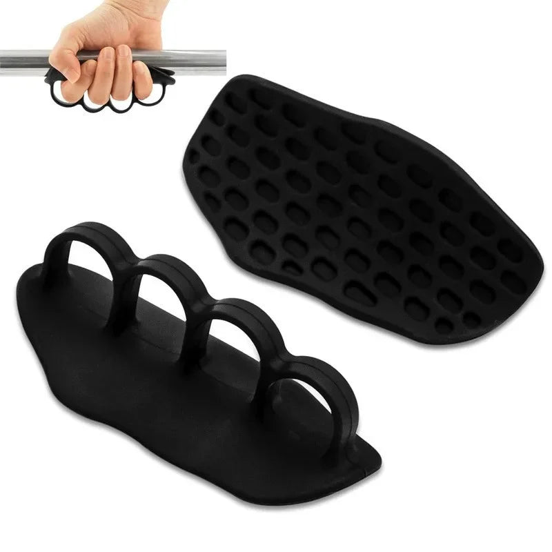 Black FanzyMarket anti-slip weightlifting hand grips in three sizes, designed for palm protection during fitness training.