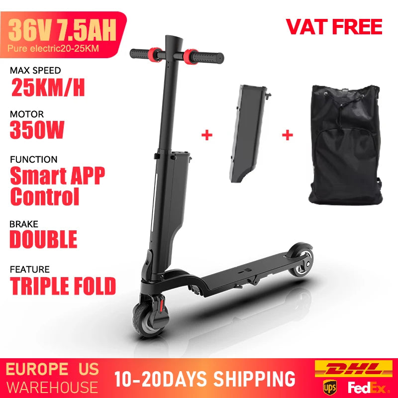 Foldable FanzyMarket electric scooter for adults with 350W motor, removable battery, smart app control, ideal for urban commuting.