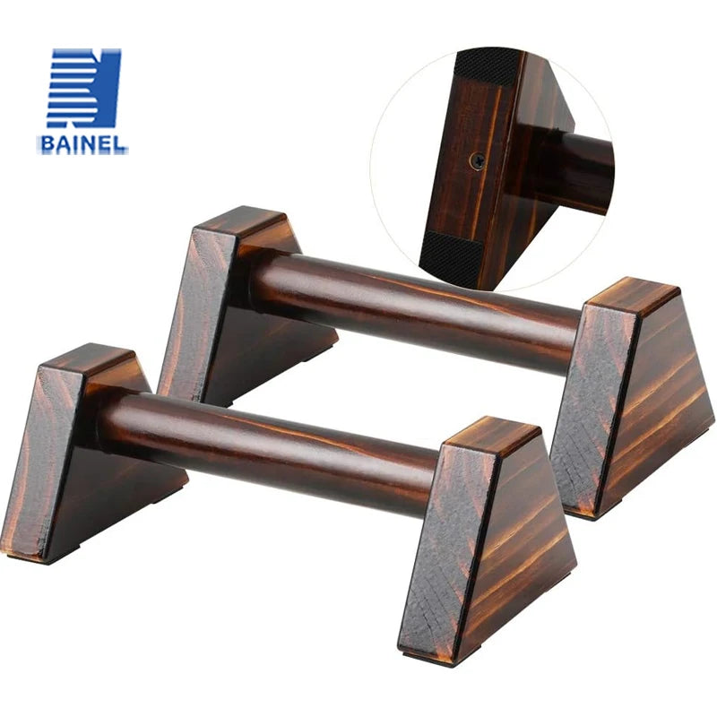 Pair of wooden push-up stands with anti-slip bases, 25cm and 50cm, for home strength training from FanzyMarket.