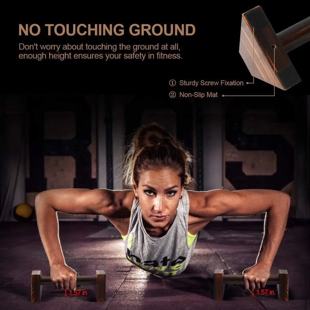 Pair of wooden push-up stands with anti-slip bases, 25 cm and 50 cm, for home strength training by FanzyMarket.