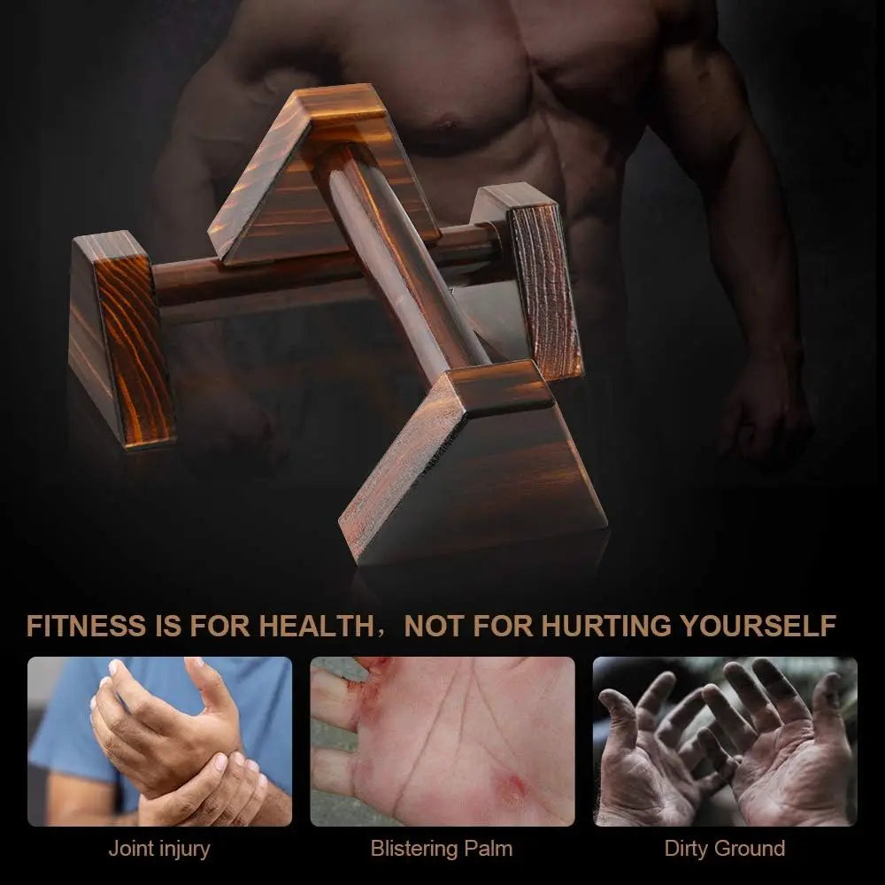 Pair of wooden push-up stands with anti-slip bases, 25 cm and 50 cm, for home strength training by FanzyMarket.