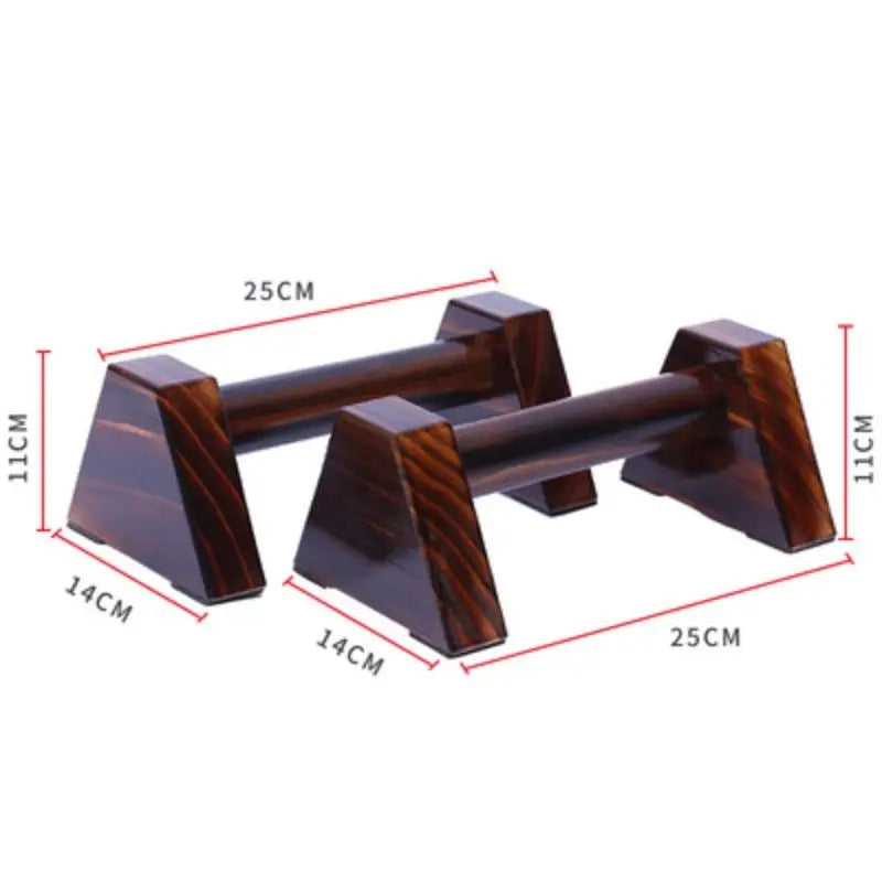 Pair of wooden push-up stands with anti-slip bases, 25 cm and 50 cm, for home strength training from FanzyMarket.