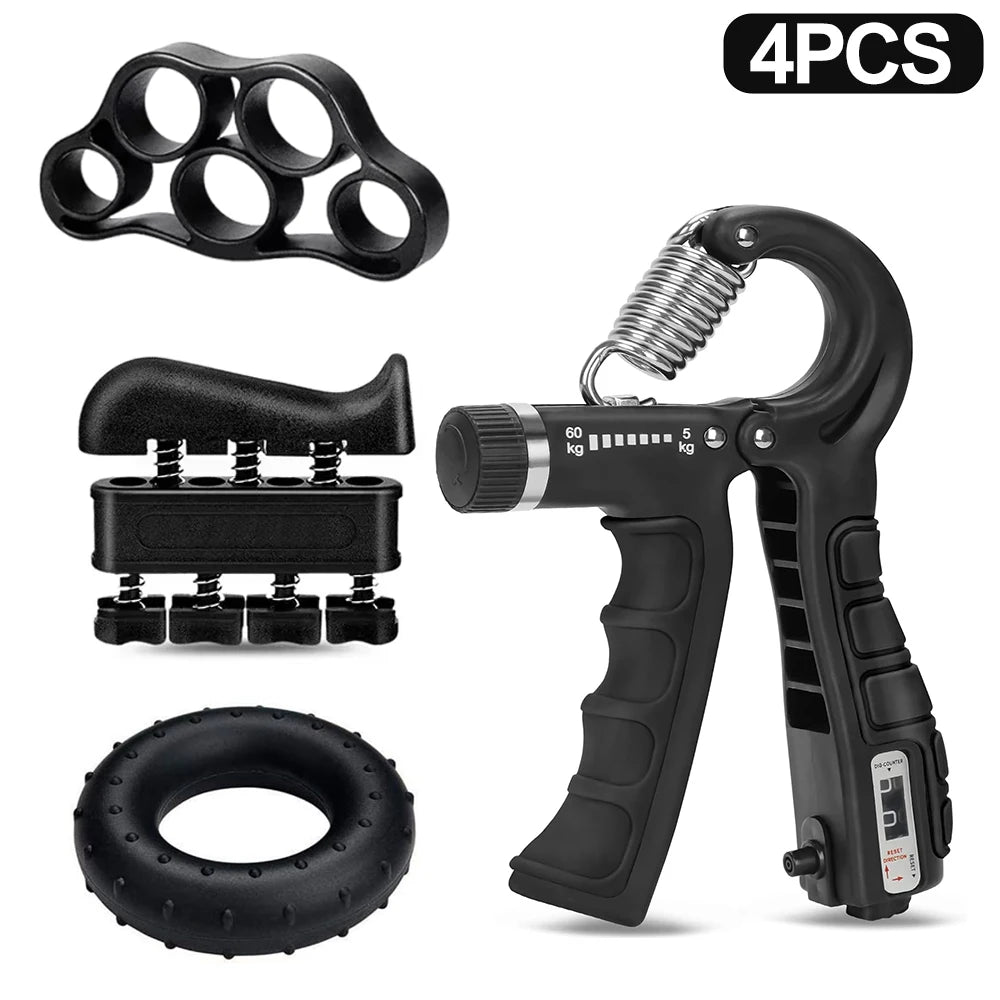 FanzyMarket adjustable hand gripper set with heavy-duty grip strength trainer, wrist and finger exercisers, and accessories.
