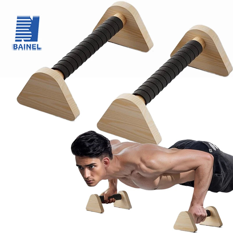 Solid beech wood foldable push-up and dip stand by FanzyMarket, portable Russian parallel bars for home gym strength training.