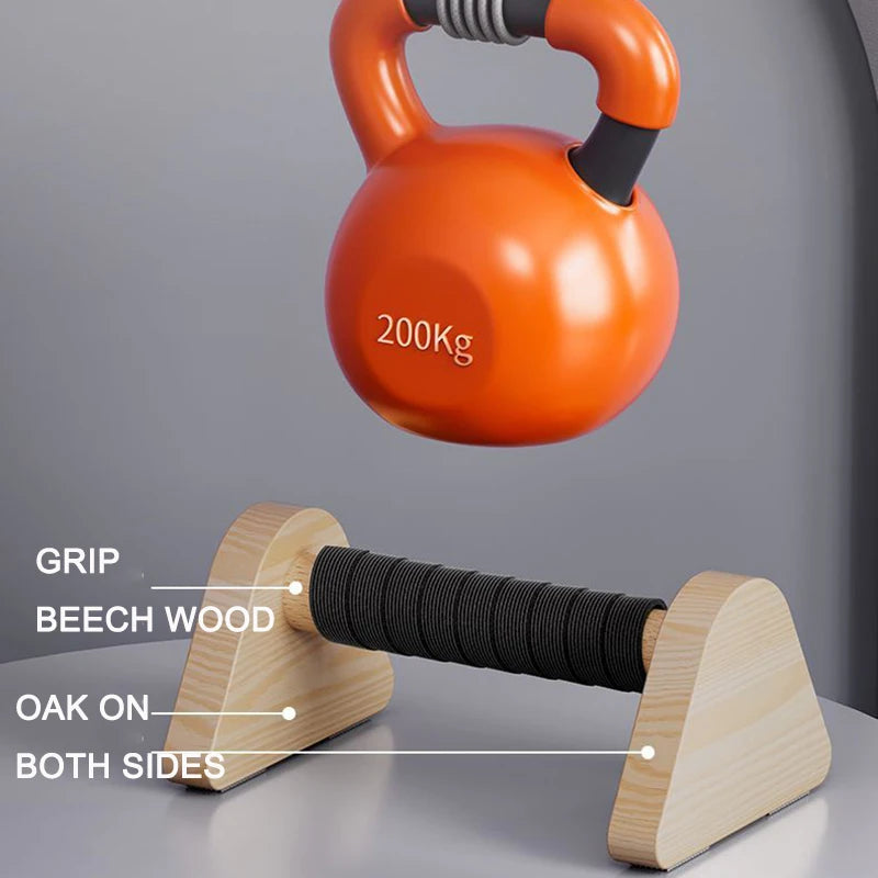 FanzyMarket solid beech wood foldable push-up and dip stand, portable Russian parallel bars for home gym strength training.