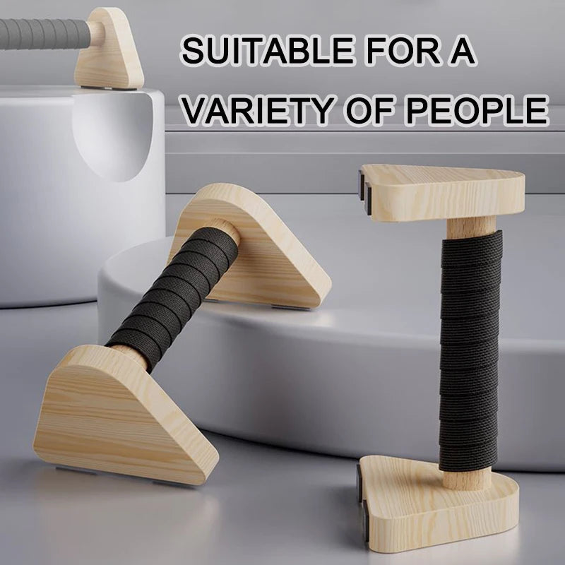 FanzyMarket solid beech wood foldable push-up and dip stand, portable Russian parallel bars for home gym strength training.