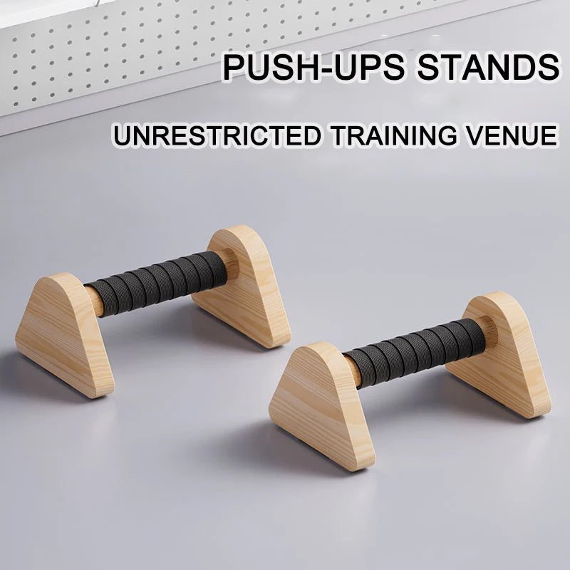 Solid beech wood foldable push-up and dip stand by FanzyMarket, portable Russian parallel bars for home gym strength training.