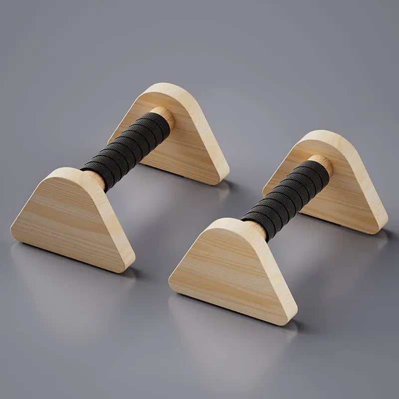 FanzyMarket foldable push-up and dip stand made of solid beech wood, portable Russian parallel bars for home gym strength training.