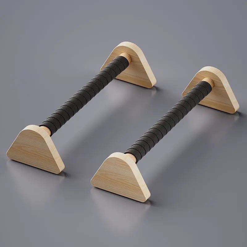 Solid beech wood foldable push-up and dip stand by FanzyMarket, portable Russian parallel bars for home gym strength training.