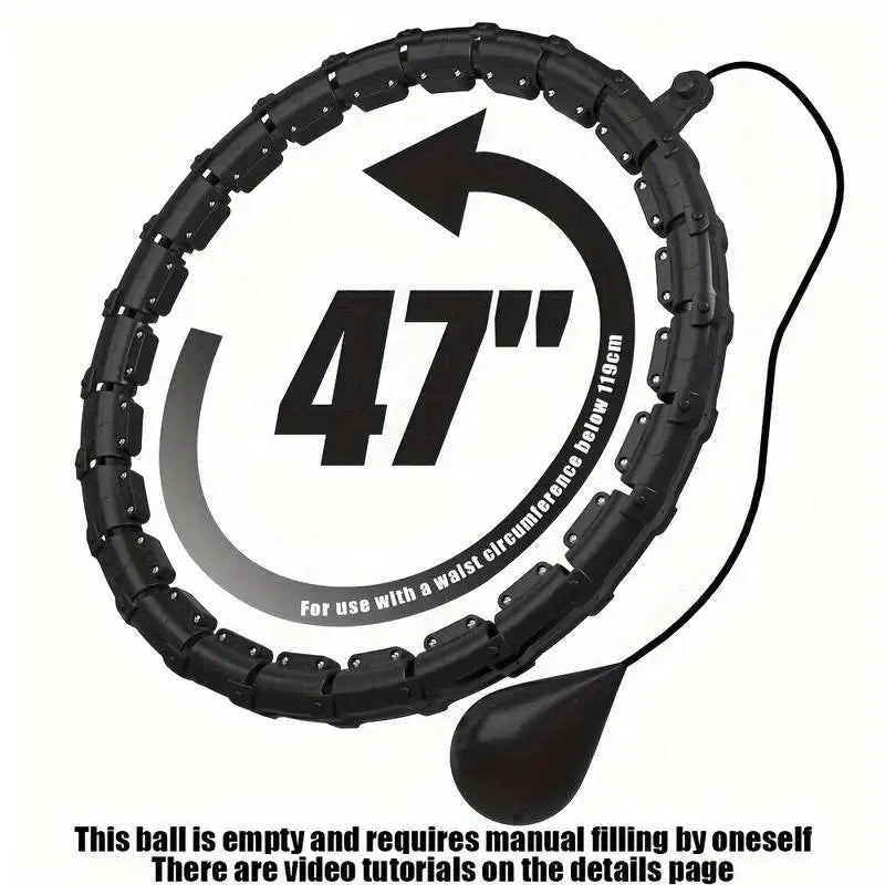 Black adjustable detachable fitness hula hoop by FanzyMarket, designed for waist training and Pilates workouts.