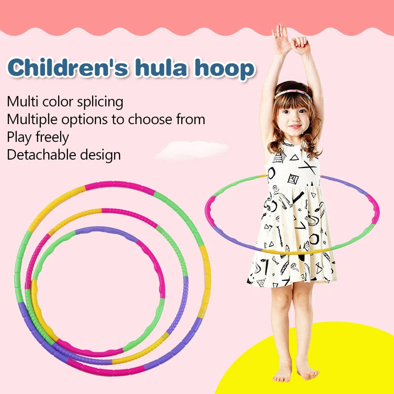 FanzyMarket adjustable kids hula hoop, portable plastic fitness ring with colorful sections, designed for waist training and active play.