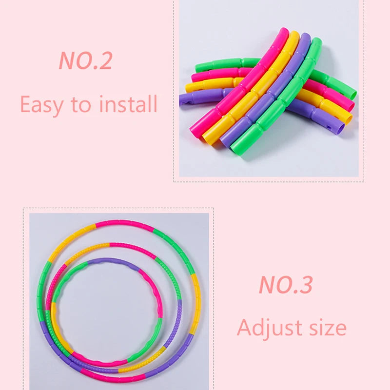 FanzyMarket adjustable removable hula hoop for kids, featuring colorful plastic design and portable size for waist training and fitness.