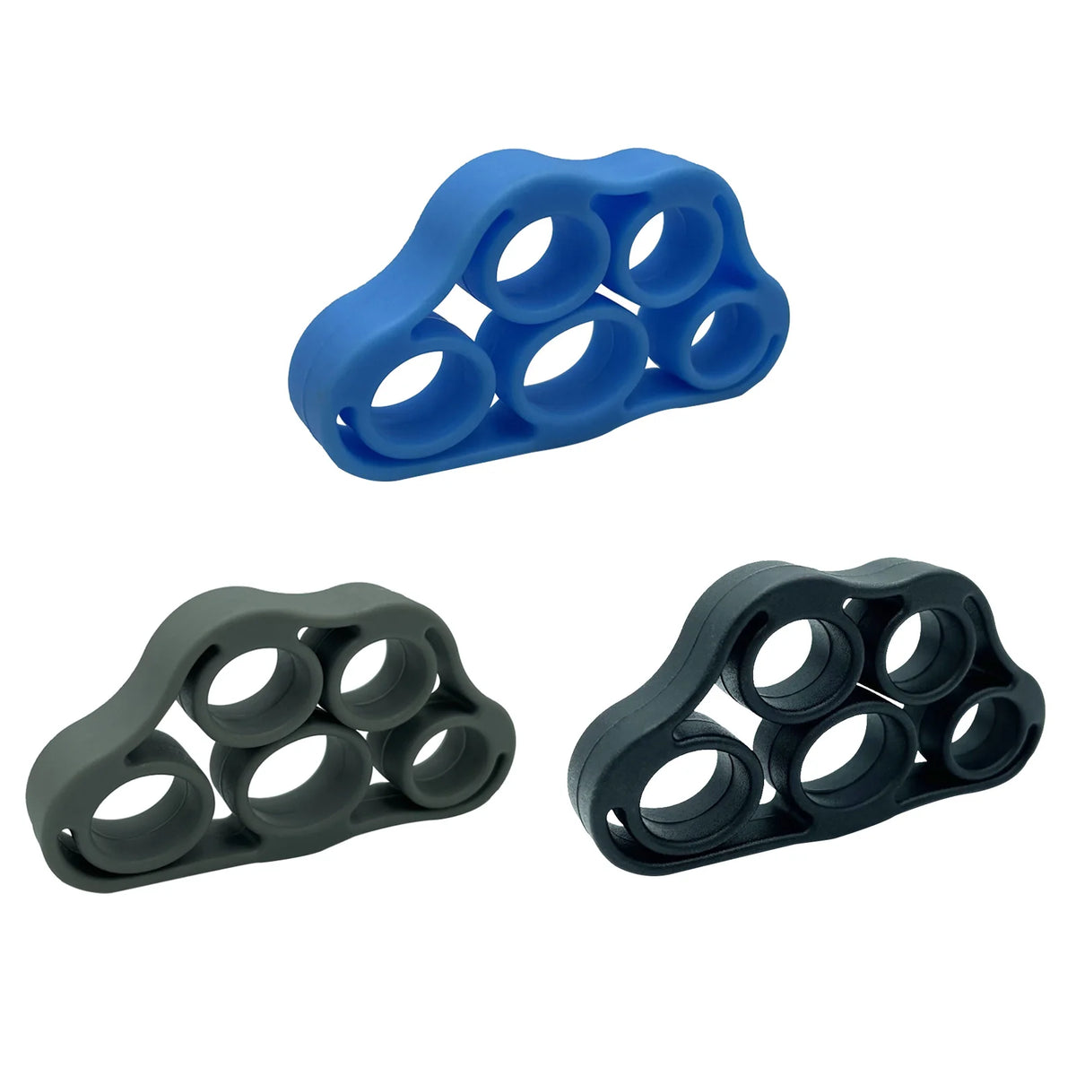 Dark green 5-finger silicone strengthener ring by FanzyMarket for hand grip, finger exercise, rehab, guitar practice, and stress relief.