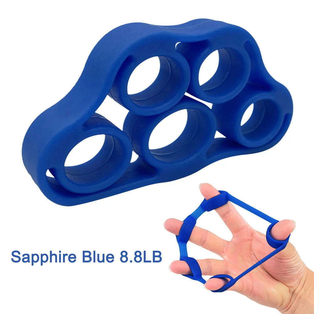Dark green FanzyMarket 5-finger silicone strengthener ring for hand grip, finger exercise, rehab, guitar practice, and stress relief.