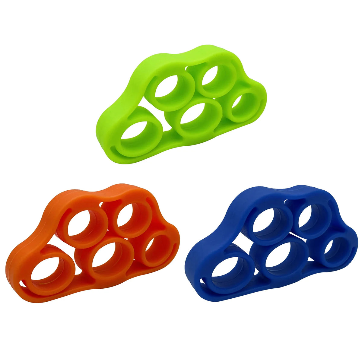 Dark green 5-finger silicone strengthener ring for hand grip, finger exercise, rehab, guitar practice, and stress relief by FanzyMarket.