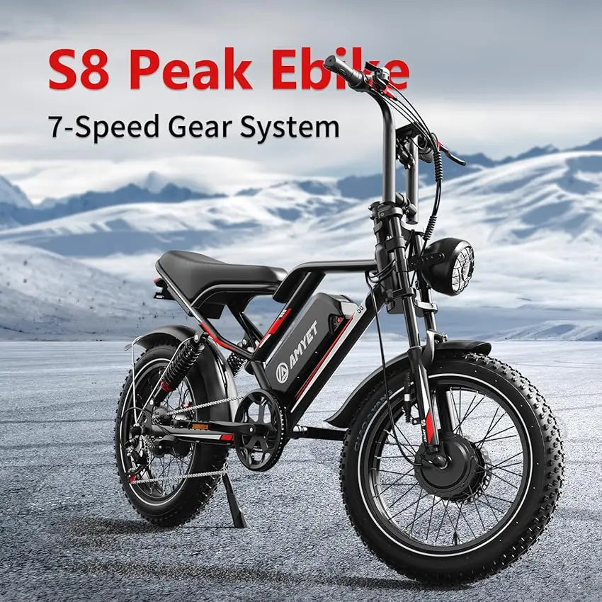 FanzyMarket 2000W dual motor electric bike with fat tires, full suspension, hydraulic disc brakes, 7-speed, in black, 48V 25Ah battery