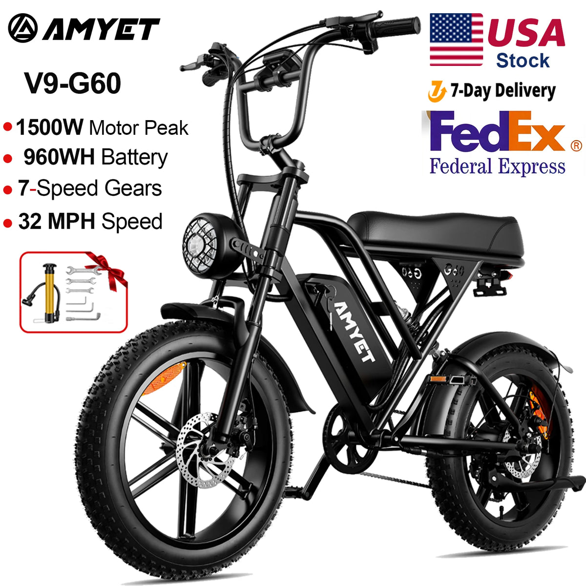FanzyMarket electric fat-tire bike with 1000W motor, 20x4 inch wheels, removable battery, 7-speed, dual suspension, black color.