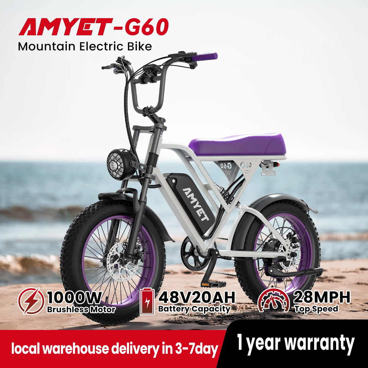 FanzyMarket electric fat-tire bike with 20x4 inch wheels, 1000W motor, 7-speed, dual suspension, and removable 48V 20Ah battery.