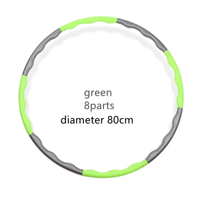 FanzyMarket adjustable hula hoop with 9 detachable sections, blue color, 68-88cm, used for Pilates, yoga, waist slimming, and fitness.