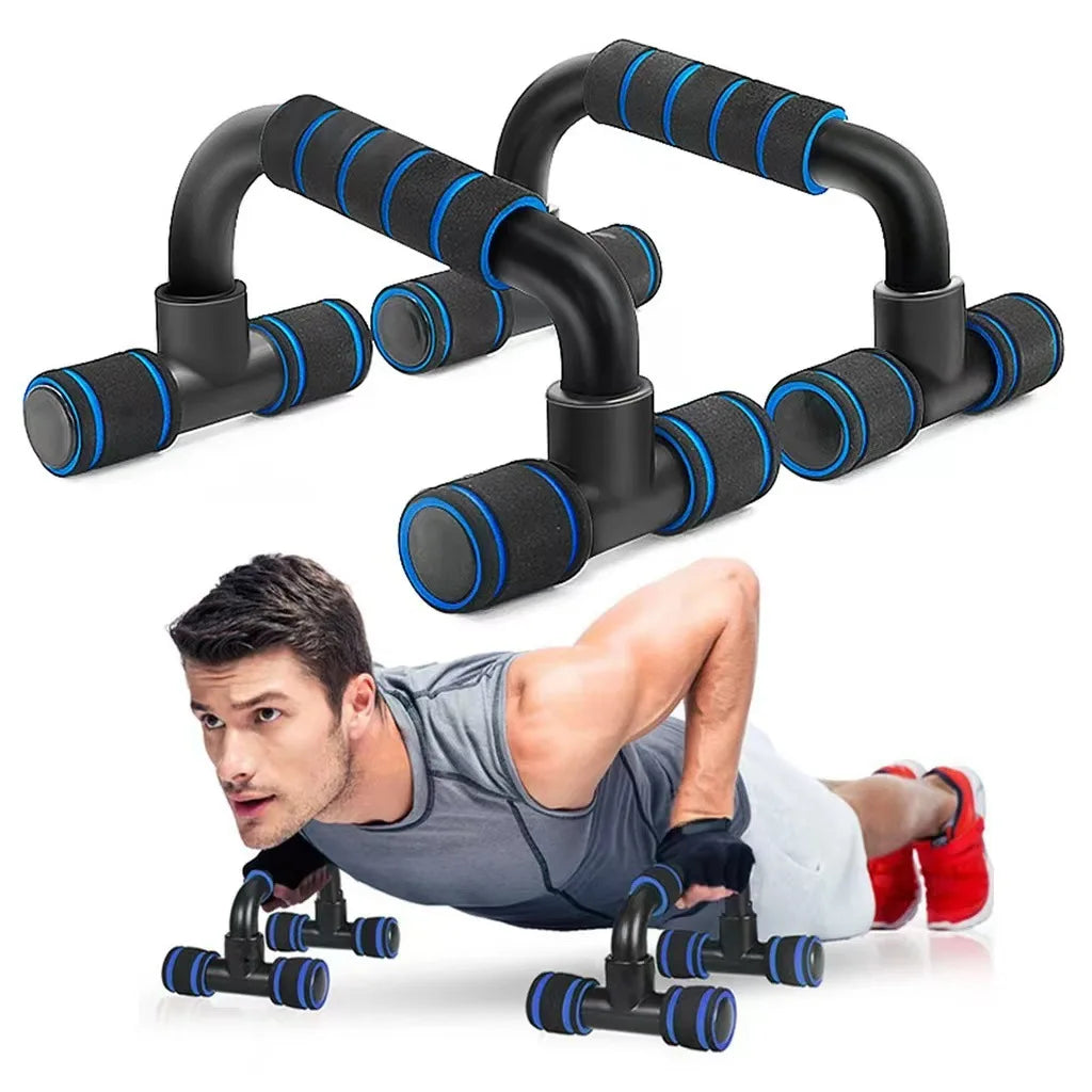 Blue FanzyMarket foam grip push-up bars with handles for home workouts and strength training, designed for comfortable exercise.