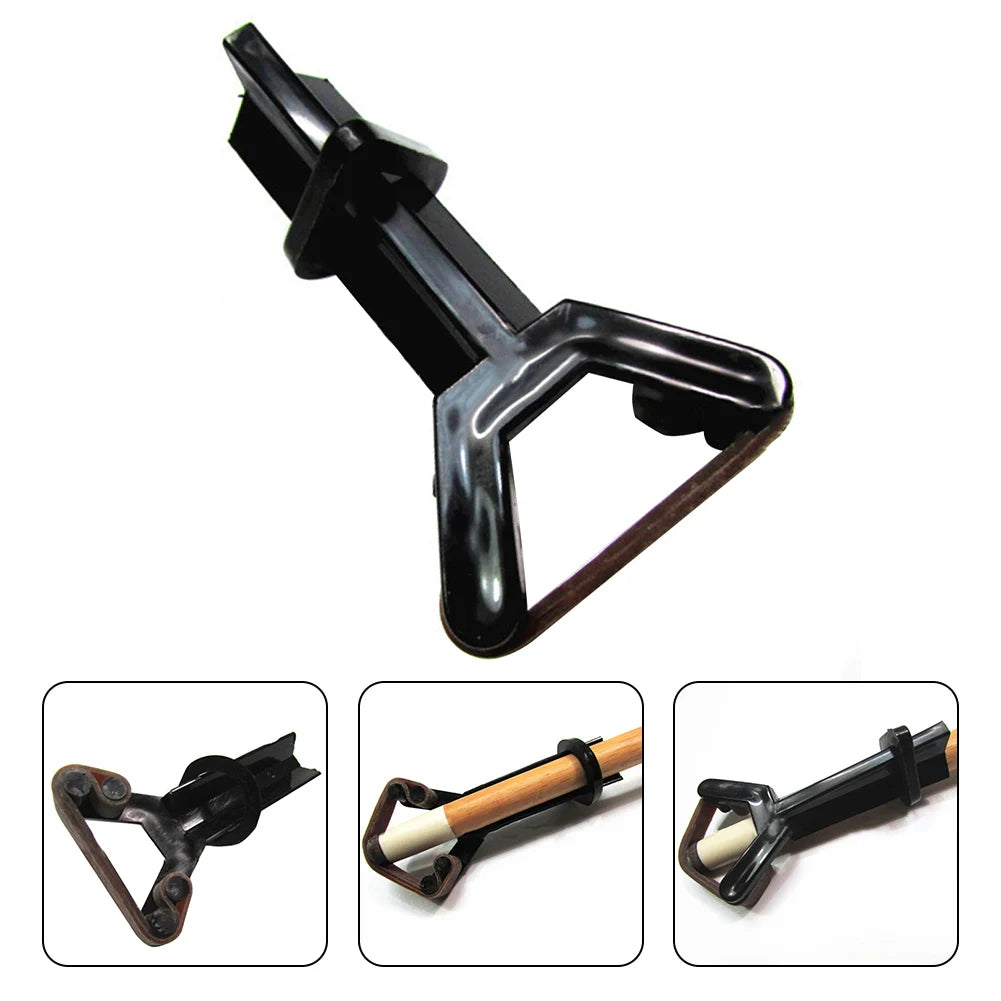 FanzyMarket billiard cue head clip clamp, 90x45mm elastic plastic fastener for snooker cue repair, shown on a cue stick.