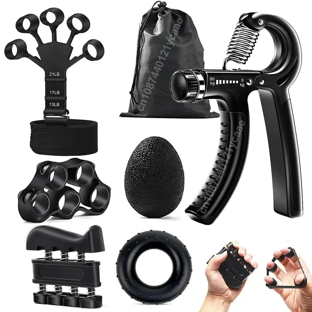 Black adjustable FanzyMarket hand gripper for grip strength, finger exercises, and wrist training, range 5-60 kg (11-132 lb).