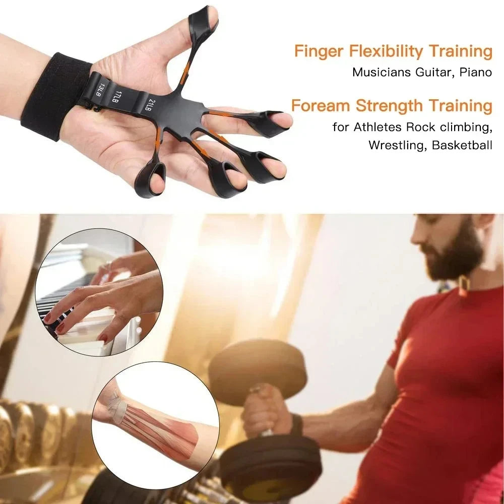 Black adjustable FanzyMarket hand gripper for strength training, finger exercises, and wrist training, with 5-60 kg (11-132 lb) resistance.