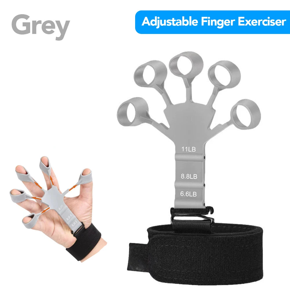 Black adjustable FanzyMarket hand gripper for finger and wrist strength training, supports 5-60 kg (11-132 lb) resistance.
