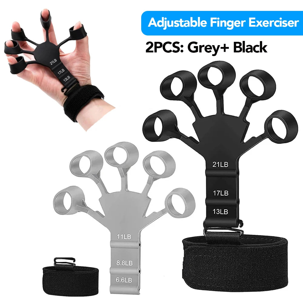 Black adjustable FanzyMarket hand gripper for strength training, with weight range 5-60 kg, for finger and wrist exercises.