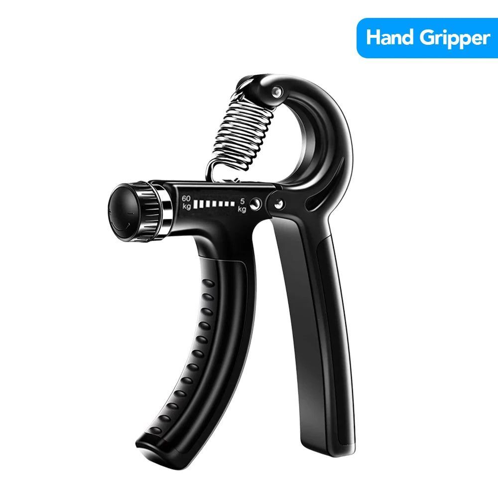 FanzyMarket adjustable black hand gripper and finger exerciser for wrist strength training, with 5–60 kg resistance.