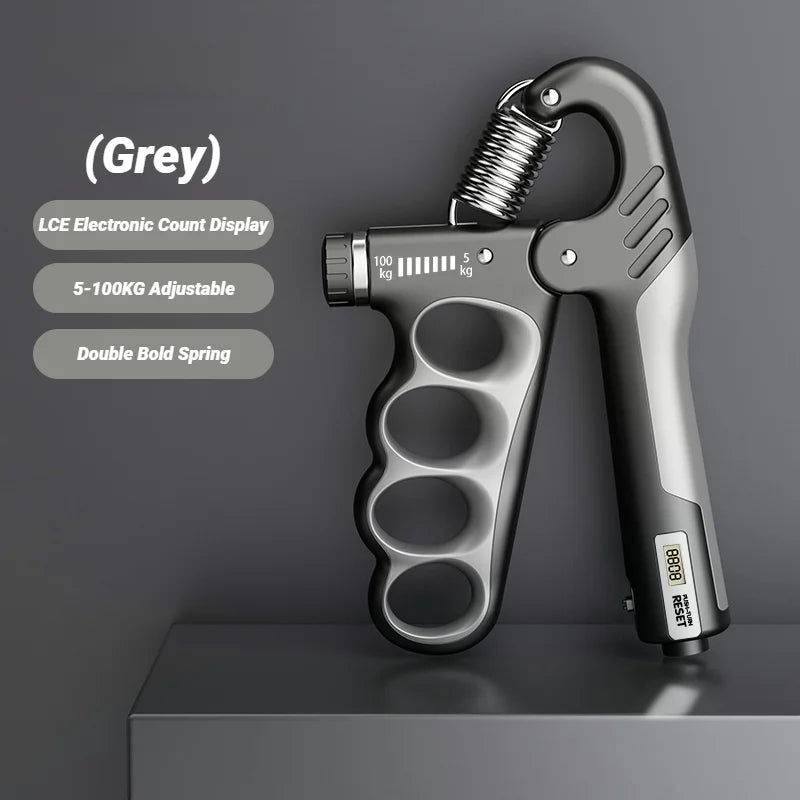 FanzyMarket adjustable electronic hand grip strengthener with digital counter, ideal for wrist and hand rehab, supports 5-100kg.