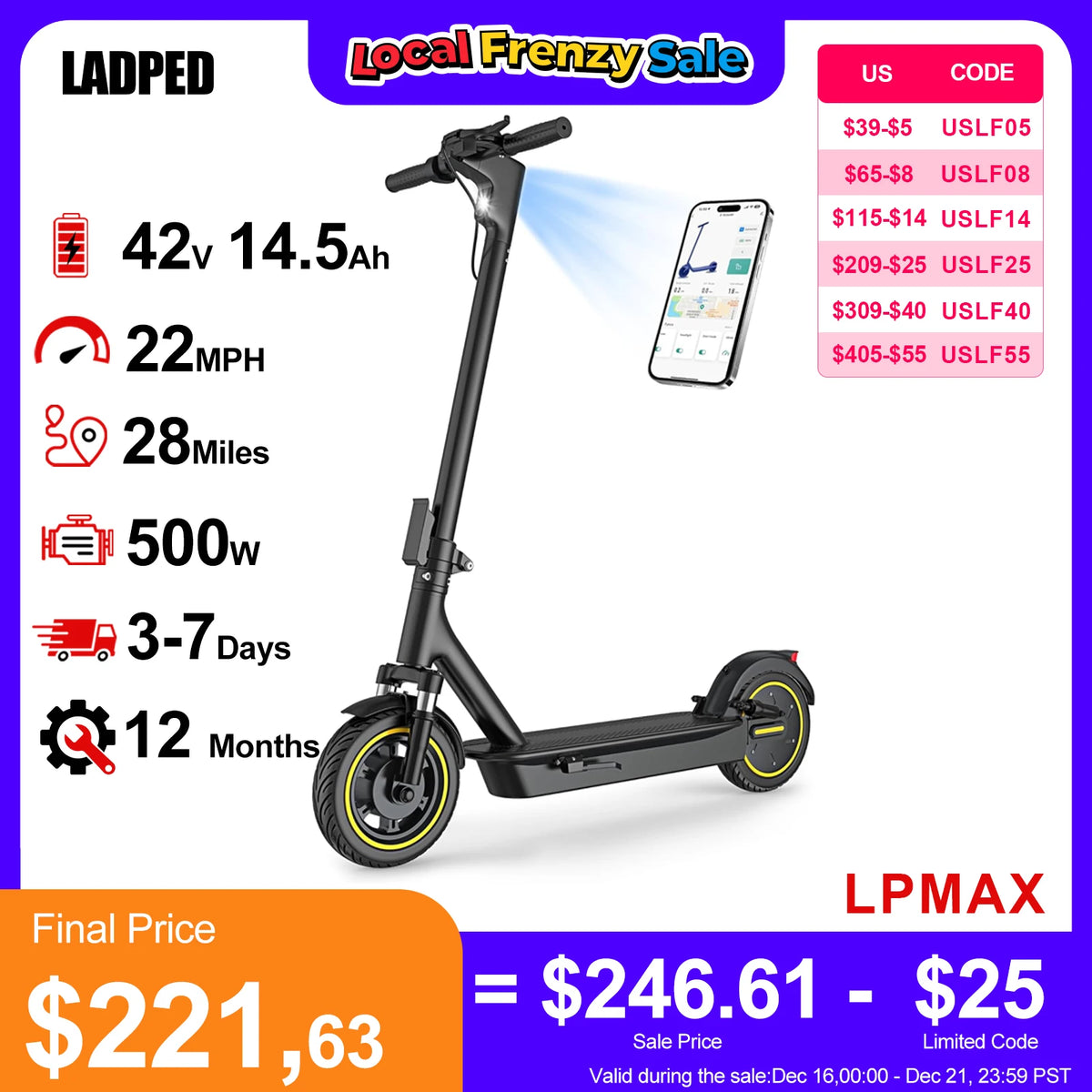 FanzyMarket folding electric scooter with 10-inch tires, 500W motor, dual suspension, and 28-mile range.